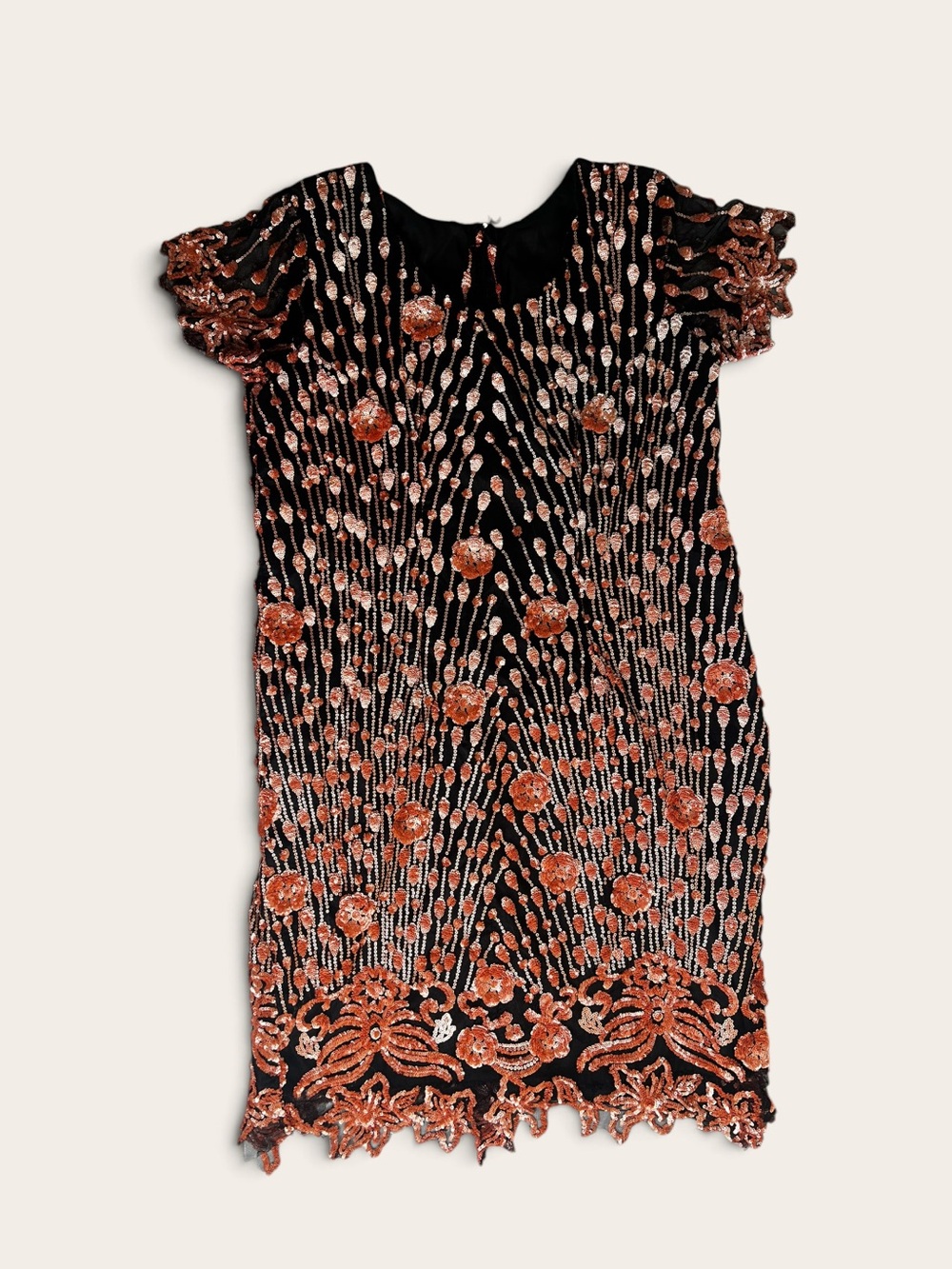 Black Dress with Copper Sequin Floral Embellishment